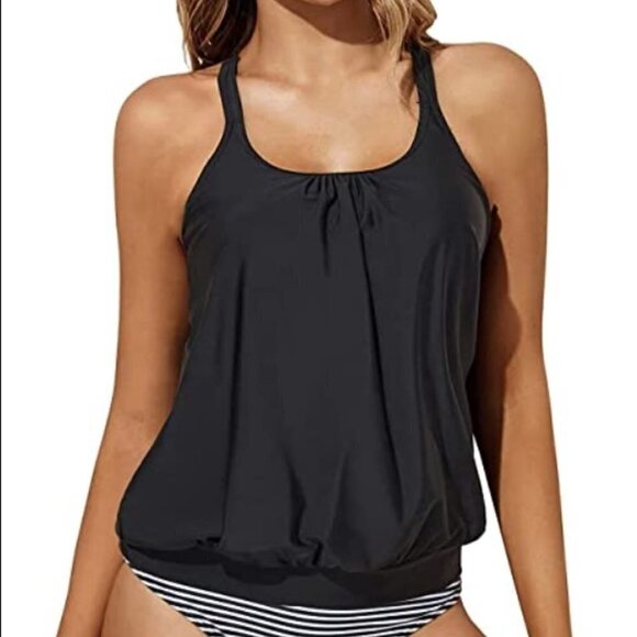 Tempt Me Solid Black Criss Cross Back Swim Tankini Top Women's Size Small - Picture 6 of 6